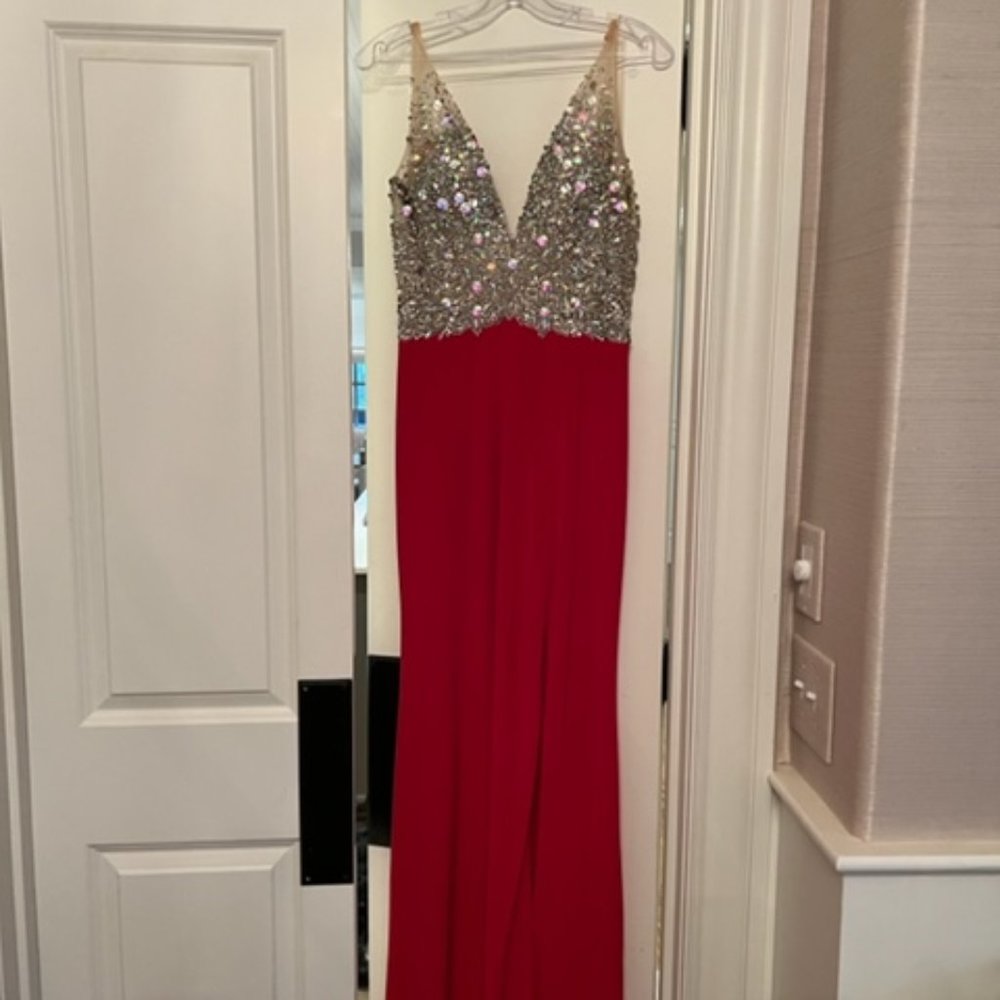 Red Gown with Rhinestones